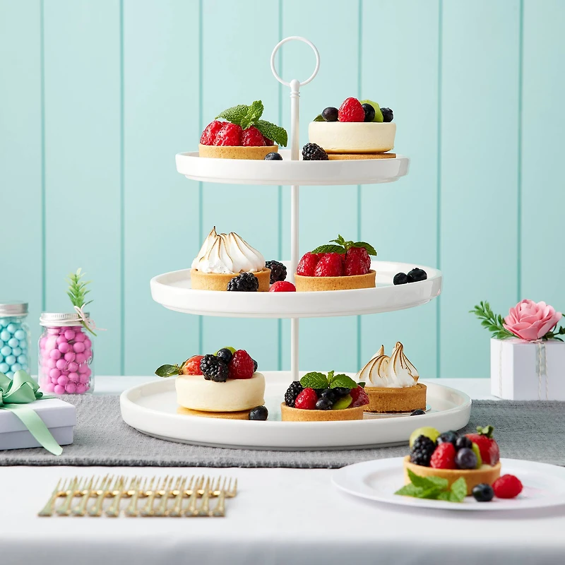 13.5" White 3-Tier Ceramic Cake Stand by Celebrate It™