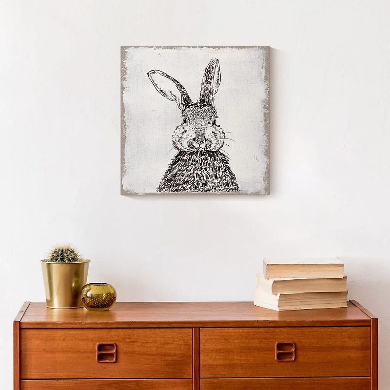 Ink Drawing Bunny Burlap Canvas Wall Art