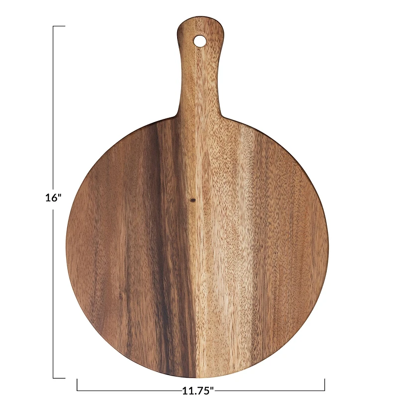 Hello Honey® 16" Natural Modern Round Wood Cutting or Charcuterie Board with Handle