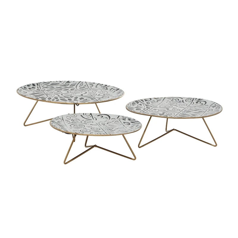 Set of 3 White Metal Farmhouse Cake Stand, 11", 12", 14"
