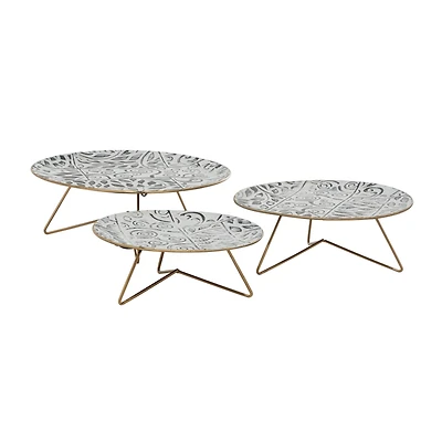Set of 3 White Metal Farmhouse Cake Stand, 11", 12", 14"