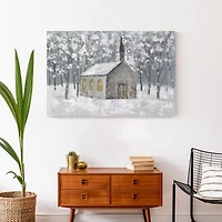 Church In Snowy Forest Canvas Wall Art