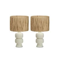 Hello Honey® 20" White & Natural Coastal Charm Stoneware Table Lamp, 2ct.