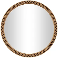 Woven Checkered Rattan Framed Round Wall Mirror