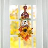 Glitzhome® 26" Fall Wood Scarecrow Floral Door Hanger