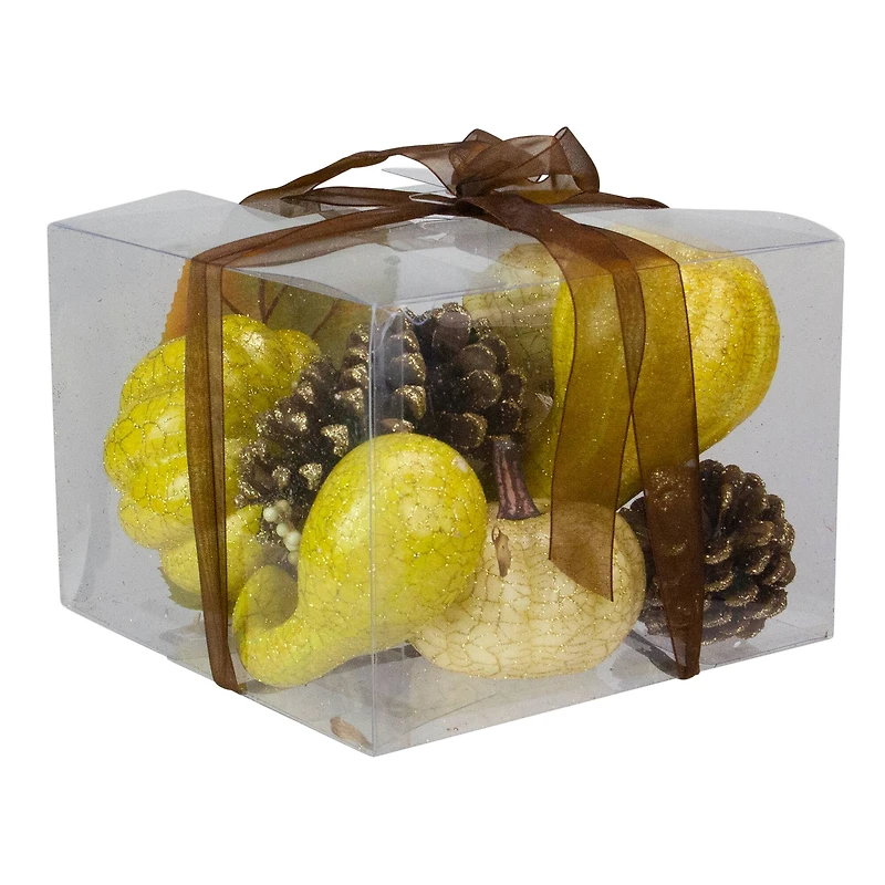 Crackled & Glittered Fall Pumpkin, Gourd, Berry & Pinecone Decoration Set