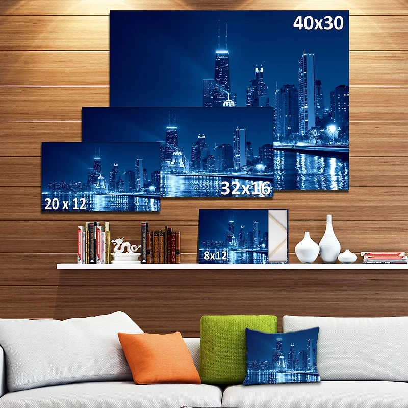 Designart - Blue Chicago Skyline Night