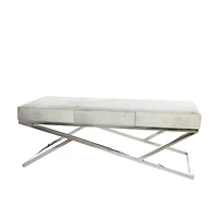 Light Gray Leather Geometric Bench with Angled Silver Metal Base