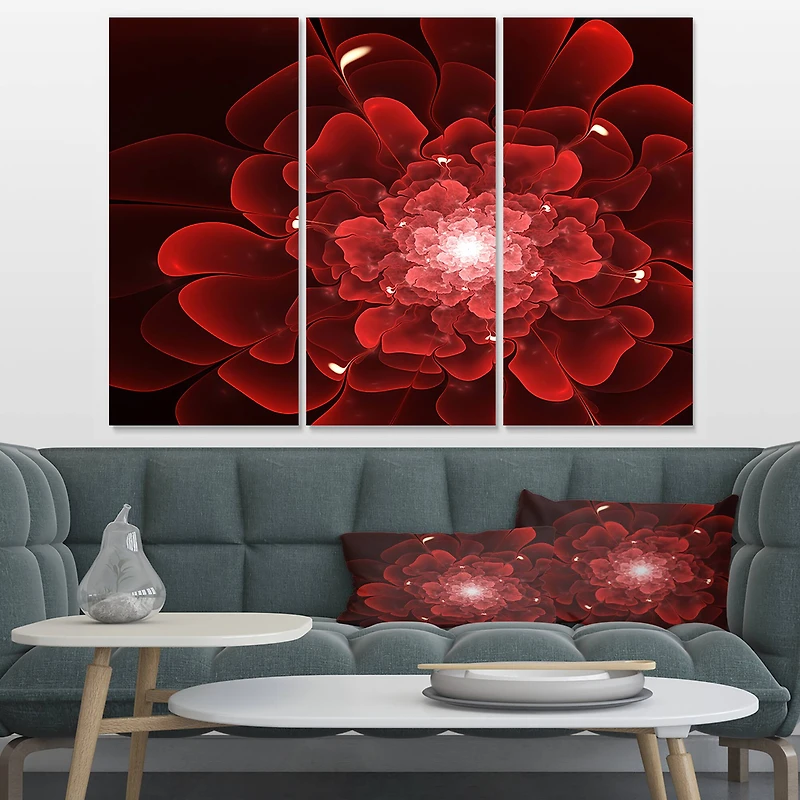 Designart - Fractal Flower Clear Red Digital Art
