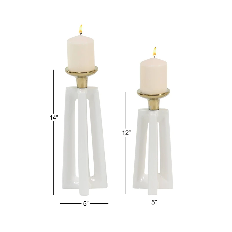 CosmoLiving by Cosmopolitan White Ceramic Modern Candle Holder Set