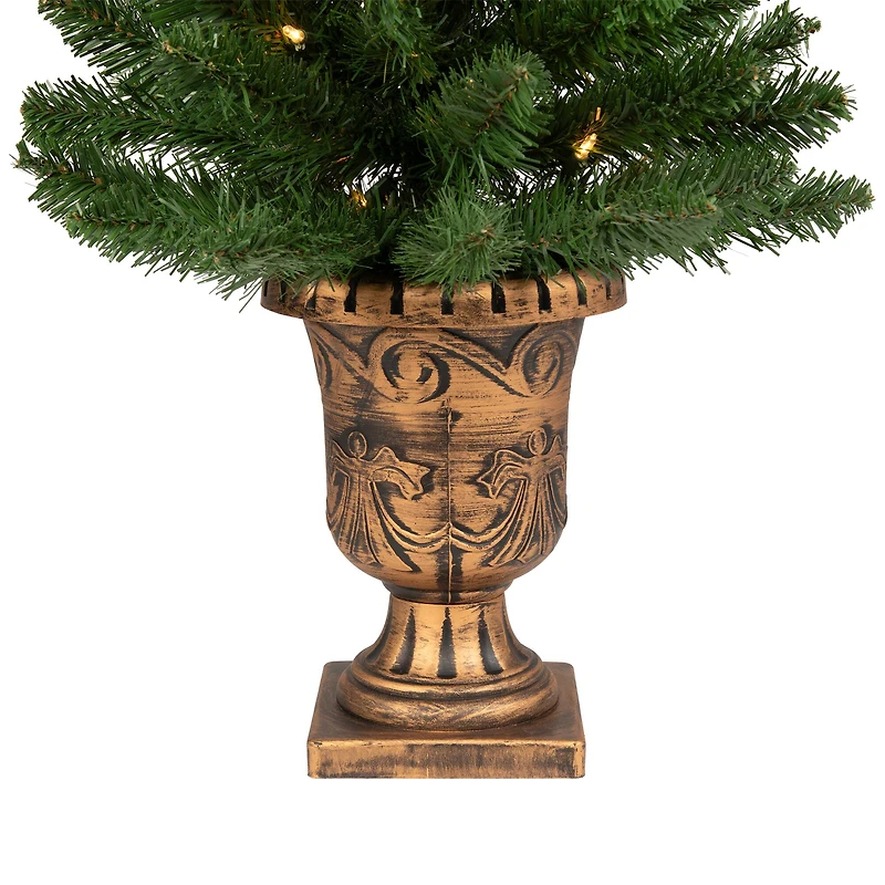 2 Pack 4ft. Pre-Lit Whitmire Pine Artificial Christmas Tree in Gold Urn Planter, Clear Lights
