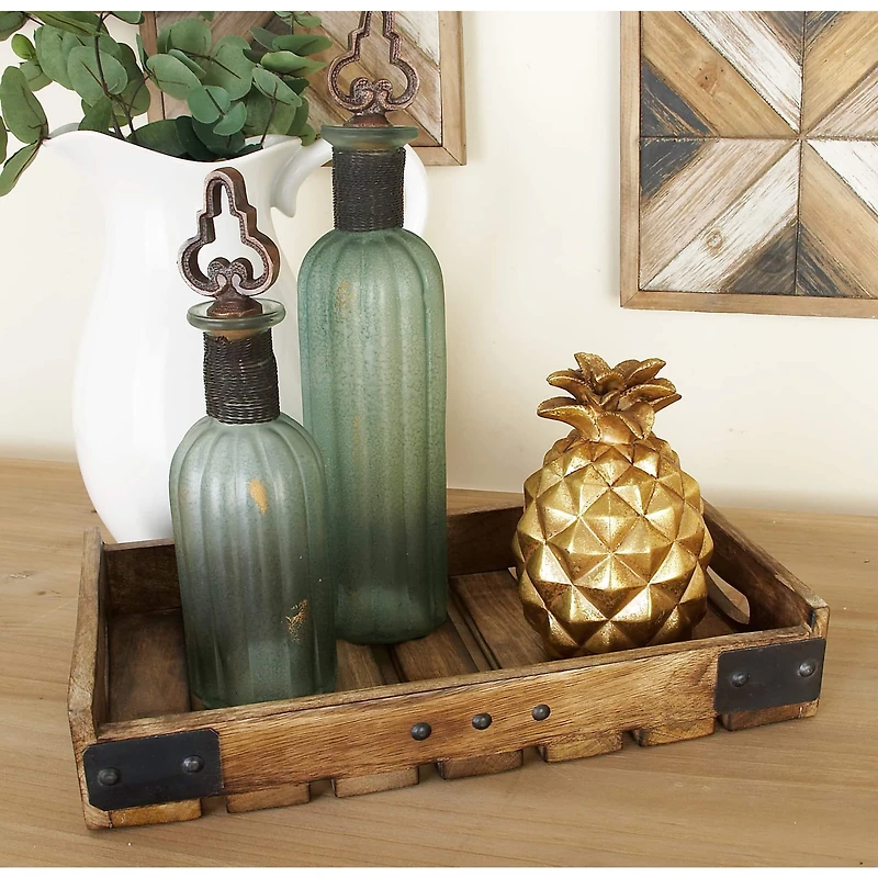 Brown Mango Wood Farmhouse Tray Set