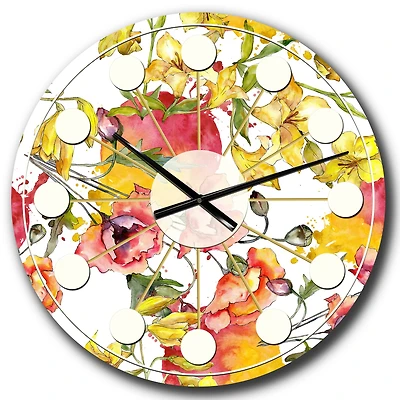 Designart 'Retro Handdrawn Poppies Iv Mid-Century Modern Wall Clock