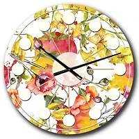 Designart 'Retro Handdrawn Poppies Iv Mid-Century Modern Wall Clock