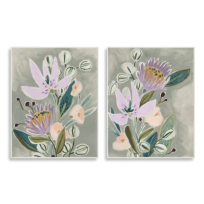 Stupell Industries Abstract Purple Floral Arrangement Wall Plaque Set