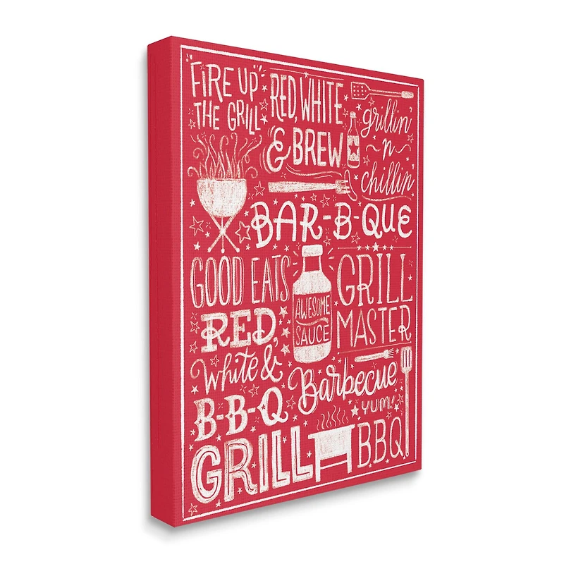 Stupell Industries Fire Up Grill Summer BBQ Phrases Red White,36 x 48