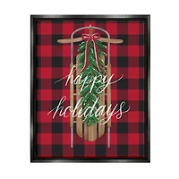 Stupell Industries Happy Holidays Tartan Sled Framed Floater Canvas Wall Art