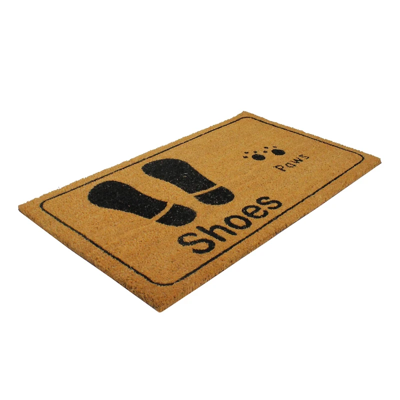 Beige & Black Shoe Prints & Paw Print Doormat