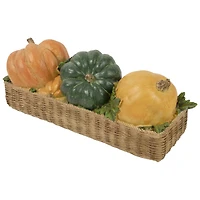 15" Faux Rattan Basket with Pumpkins Thanksgiving Tabletop Decoration