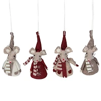 4ct. Red & Gray Standing Mice Ornaments