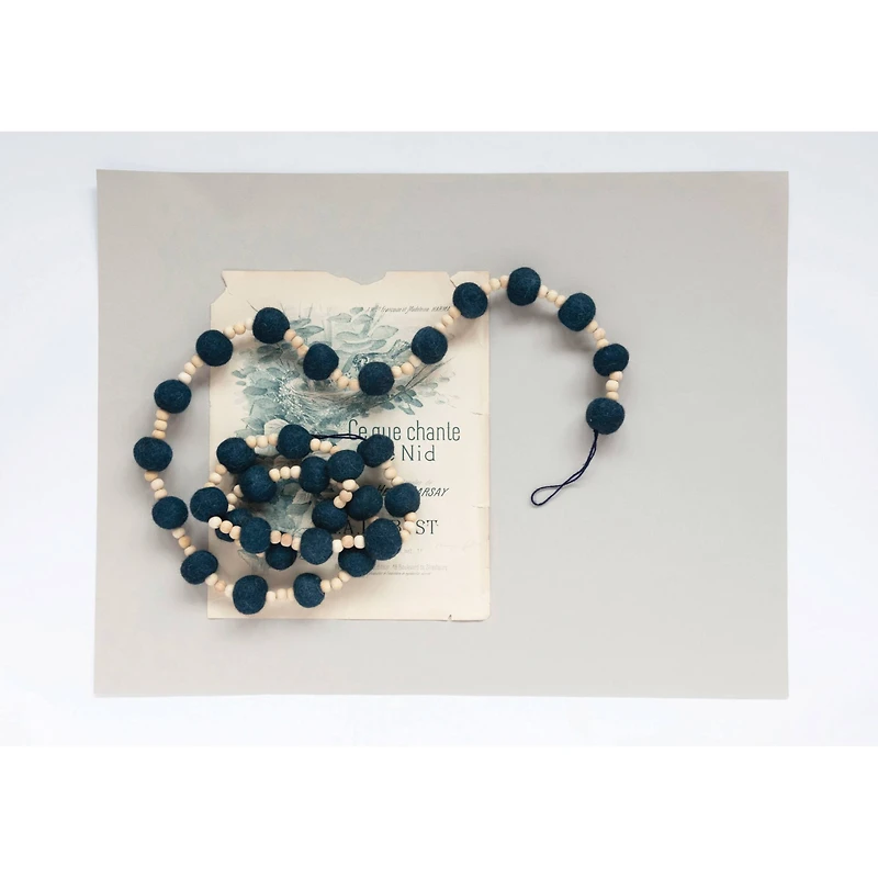 Hello Honey® 6ft. Blue Wool Felt Balls & Natural Wood Beads Garland