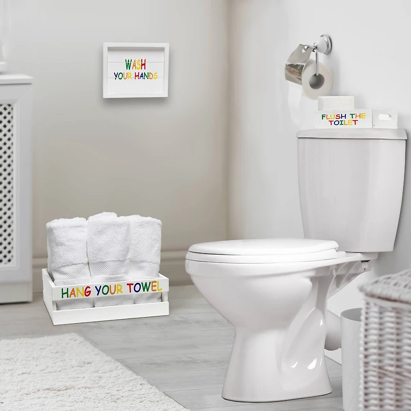 Elegant Designs Small White Wash Kids Towel Holder, Frame & Toilet Paper Holder Set