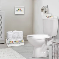 Elegant Designs Small White Wash Kids Towel Holder, Frame & Toilet Paper Holder Set
