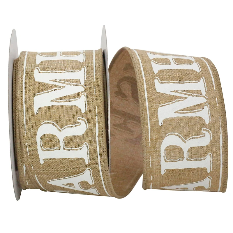 JAM Paper 2.5" x 10yd. Natural Farmhouse Words Wired Ribbon