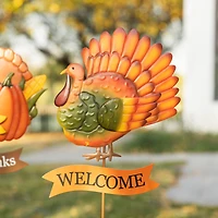 Glitzhome® 36.25" Thanksgiving Metal Turkey & Croissant Yard Stake Set