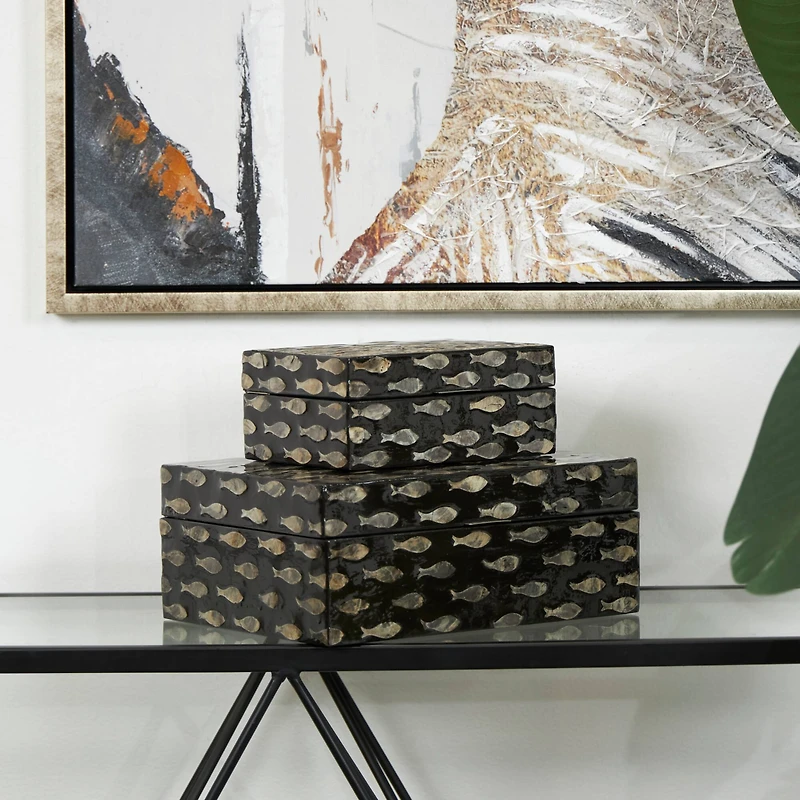 Black Mother of Pearl Fish Box Set