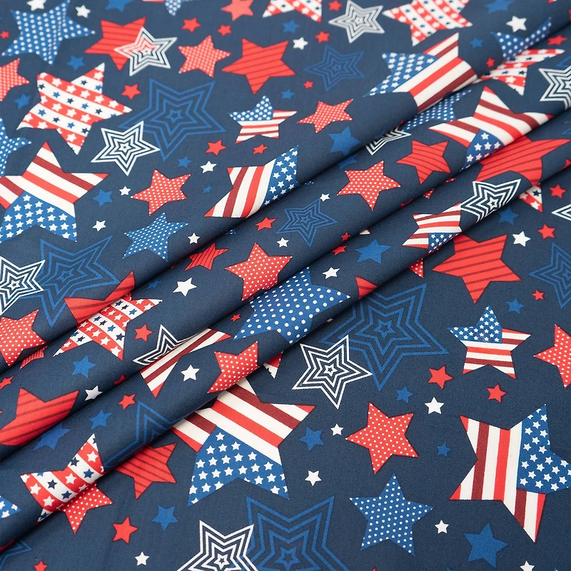 SINGER Patriotic Star Allover on Navy Print Ringspun Cotton Fabric