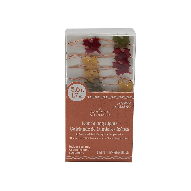 18ct. Warm White LED Maple Leaf Icon String Lights by Ashland®