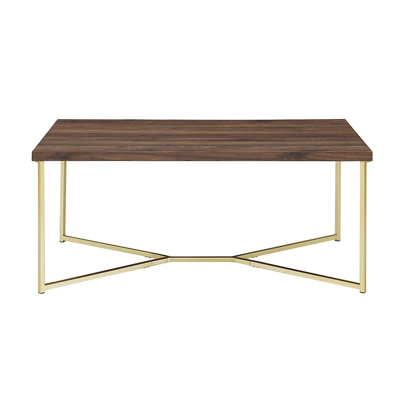 Luxe 42" Dark Walnut & Gold Y Leg Modern Glam Coffee Table