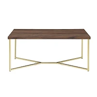 Luxe 42" Dark Walnut & Gold Y Leg Modern Glam Coffee Table