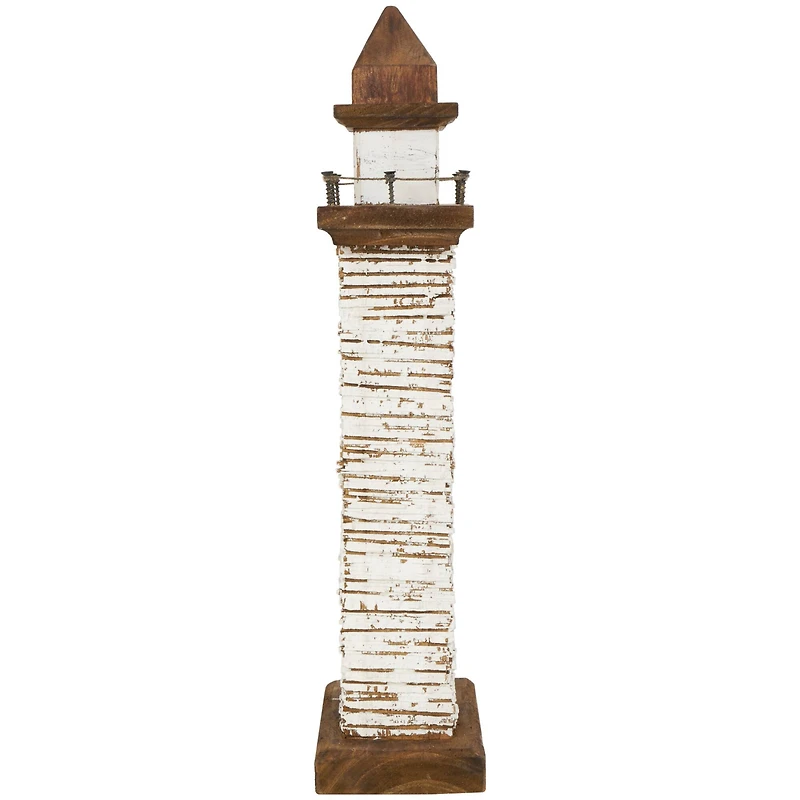 20" Cream Wood Lighthouse Distressed Sculpture