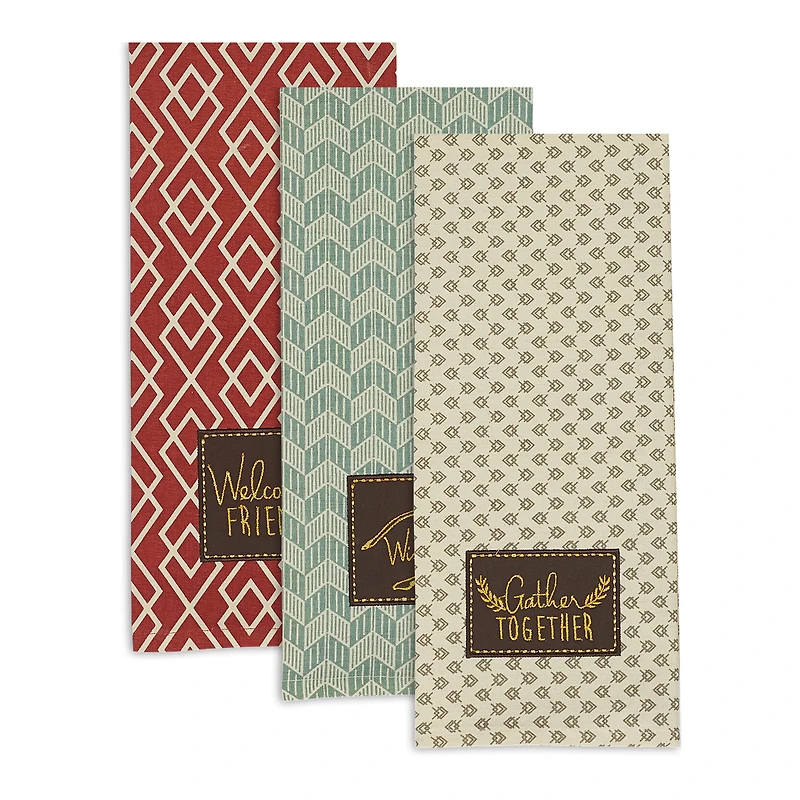 DII® Assorted Rustic Fall Embellished Dishtowel Set