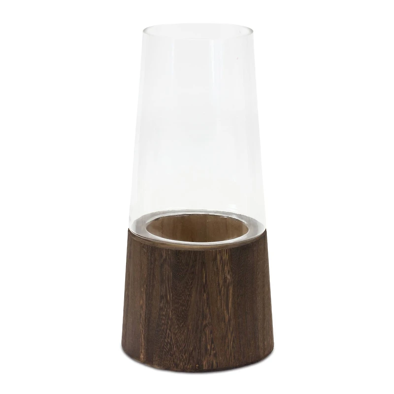 11" Tapered Glass & Wood Vase Set
