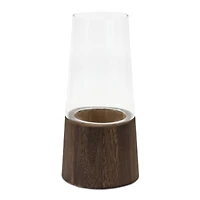 11" Tapered Glass & Wood Vase Set