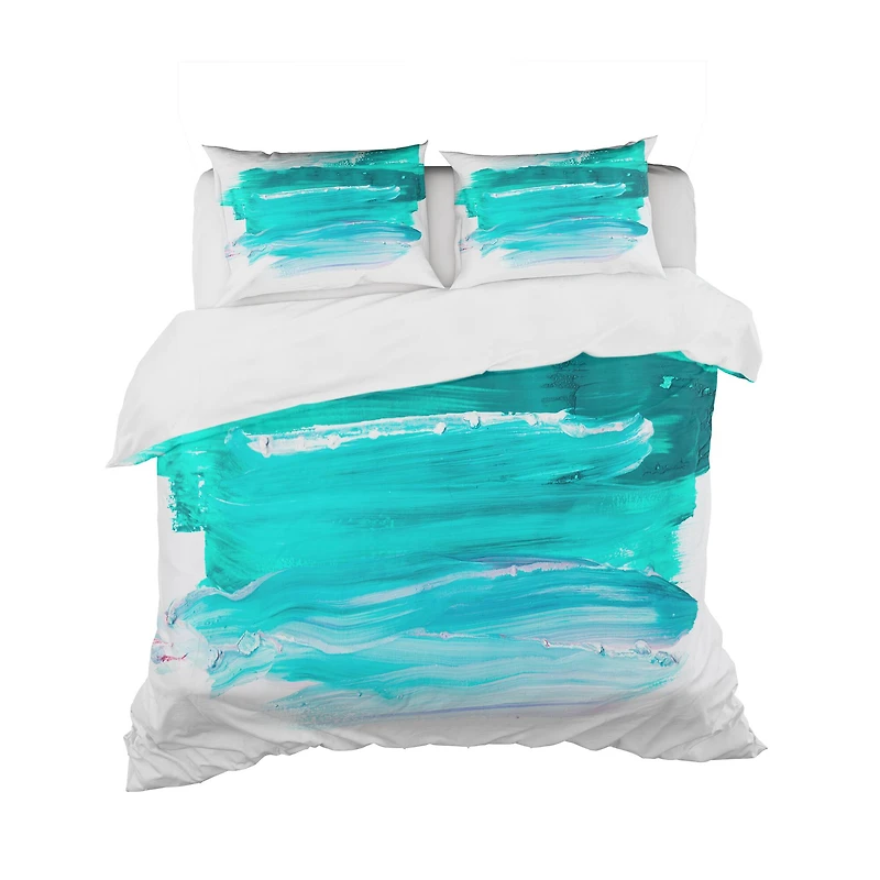 Designart 'Turquoise Paint Strokes on White Background' Abstract Bedding Set