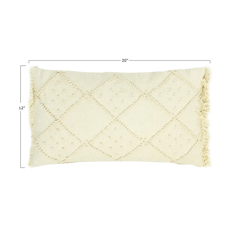Diamond Design & Fringed Ends Cotton & Linen Lumbar Pillow