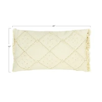 Diamond Design & Fringed Ends Cotton & Linen Lumbar Pillow