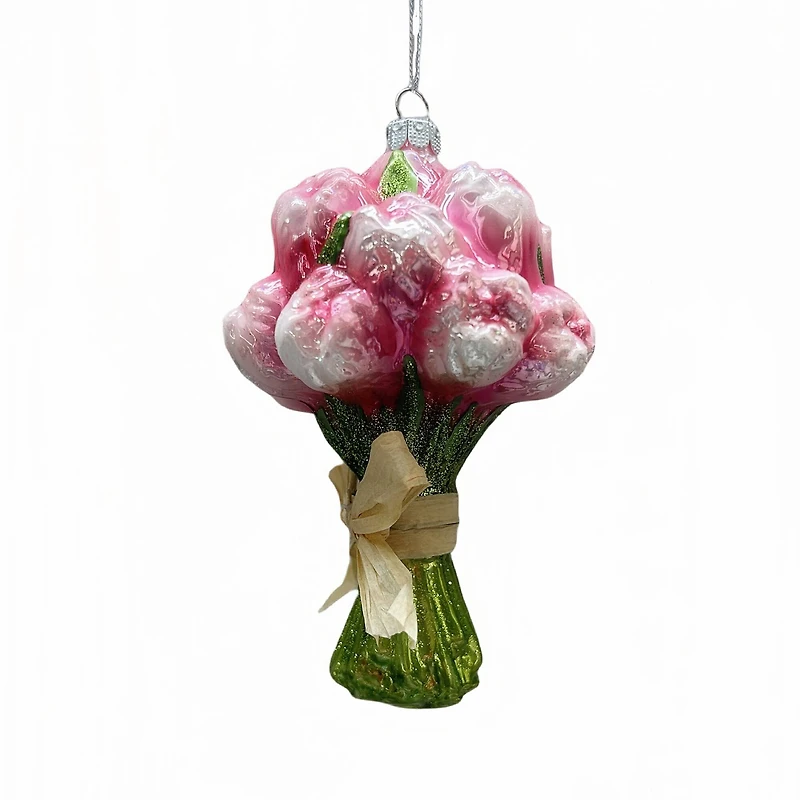5.25" Pink Tulip bouquet Glass Ornament by Ashland®