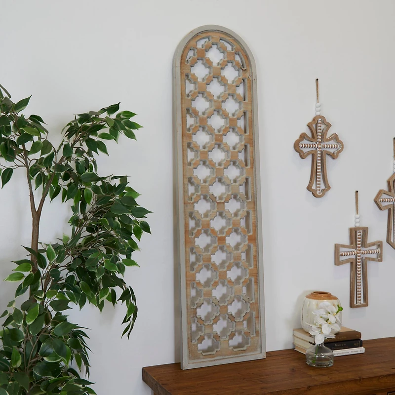 Brown Wood Carved Trellis Geometric Wall Decor 13" x 1" x 49"