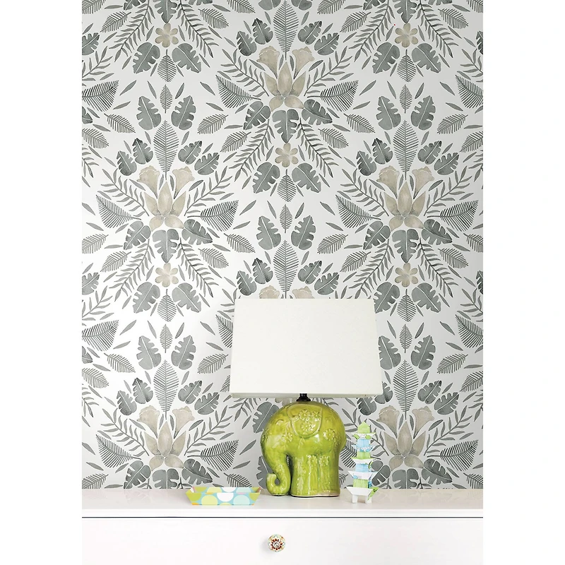 RoomMates Gray & Taupe Gray Cat Coquillette Tropical Peel & Stick Wallpaper