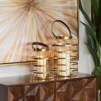 Set of 2" Gold Metal Modern Lantern 13", 11"