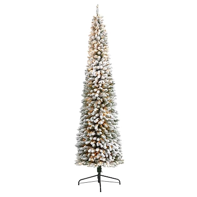 9ft. Pre-Lit Flocked Pencil Artificial Christmas Tree with Clear LED Lights