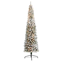 9ft. Pre-Lit Flocked Pencil Artificial Christmas Tree with Clear LED Lights