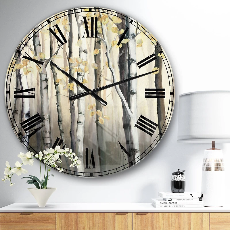 Designart 'Golden Birch Forest Iv Traditional Wall Clock