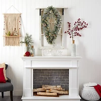 3ft. White LED Lights Geometric Diamond Christmas Frosted Wreath With Pinecones