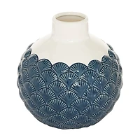 Blue Ceramic Coastal Vase, 9" x 8" x 8"